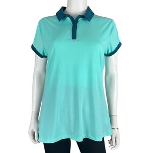 Under Armour Polo Shirt Women L Two Tone Green Threadborne Golf Heat‎ Gear Sport